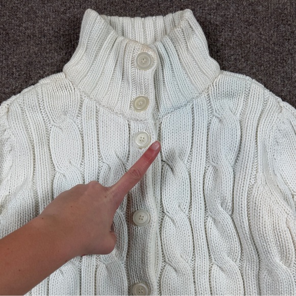 Chaps Cable-knit Funnel Neck Cardigan Sweater Women’s L 100% Cotton Preppy Y2K - Picture 8 of 12